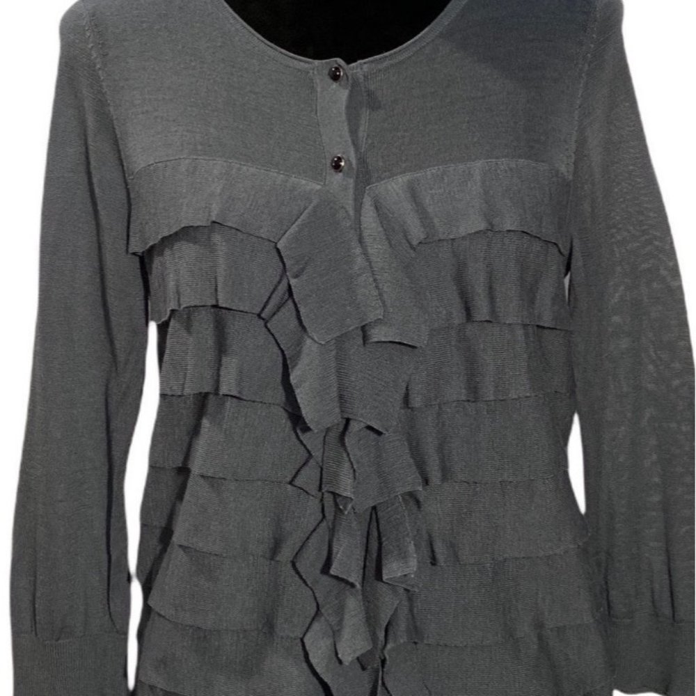 Ann Taylor‎ S Cardigan Sweater Solid Dusty Blue Color Button Down Front 3/4 SL - Picture 2 of 8